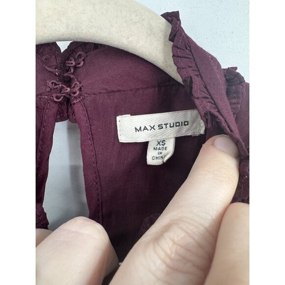 Max Studio Tiered Peasant Prairie Dress Women XS Burgundy Cottage Victorian Boho - Picture 4 of 10